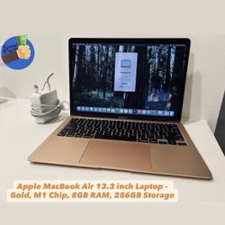 Apple MacBook Air 13.3 inch Laptop - Gold, M1 Chip, 8GB RAM, 256GB Storage w/ Charger