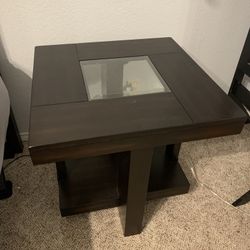 Dark Wood And Glass Side Tables (set of 2)