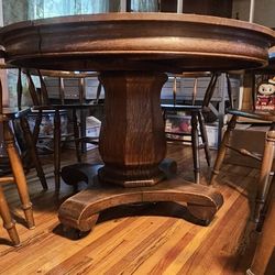 Antique Tiger Oak Dinning Room Table &  Chairs As Found Chairs