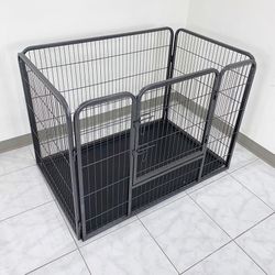 (New) $110 Pet Playpen Heavy-Duty Dog Kennel with Plastic Tray, 49x32x35” Tall