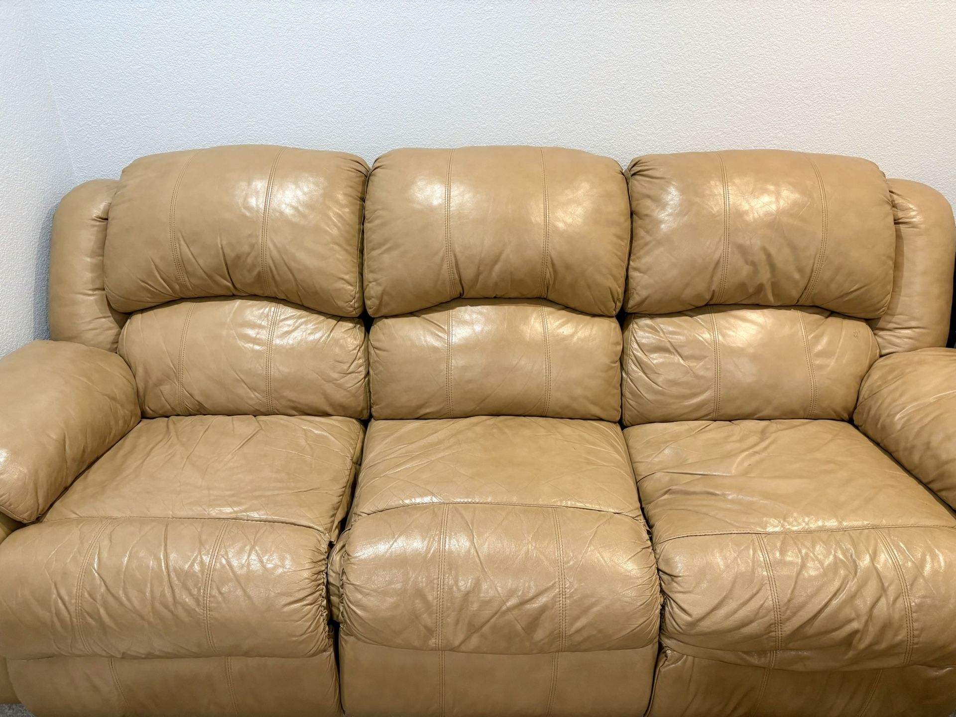 Genuine Tan Leather Couch - Reclining