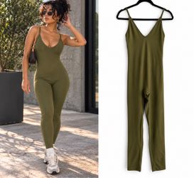 Skatie Laura Olive Green Palm Fitted Cami Jumpsuit