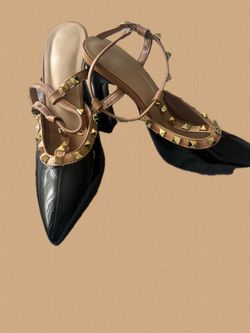 Black Patent Studded Pointed-Toe Heels