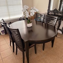 Dark Brown Round Dining Table with 4 Chairs