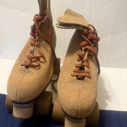 Vintage Braun Bilt Precision Roller Skates Tan Suede Leather Mens size 10 Nice