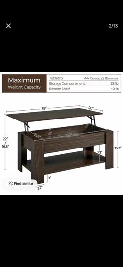 Coffee table with lift up top dark espresso brown
