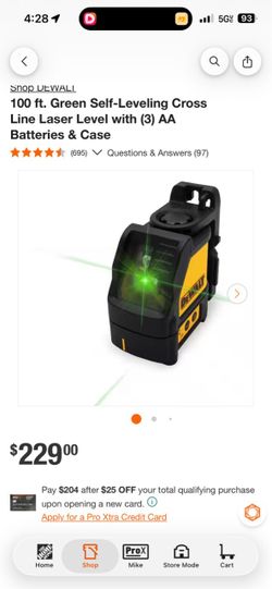 DEWALT Self-Leveling Cross Line Laser Level
