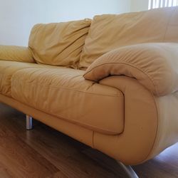 Yellow Leather Couch, Italian High Quality 