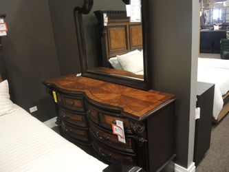 Manor Row Carnegie Manor 8 Drawer Dresser - Dark Espresso With Cinnamon Burl Wood Top And Drawer Fronts | Chest Of Drawers | Bureau