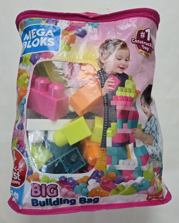 Fisher-Price Mega Bloks 80 Big Building Blocks w/Storage Bag - Pink