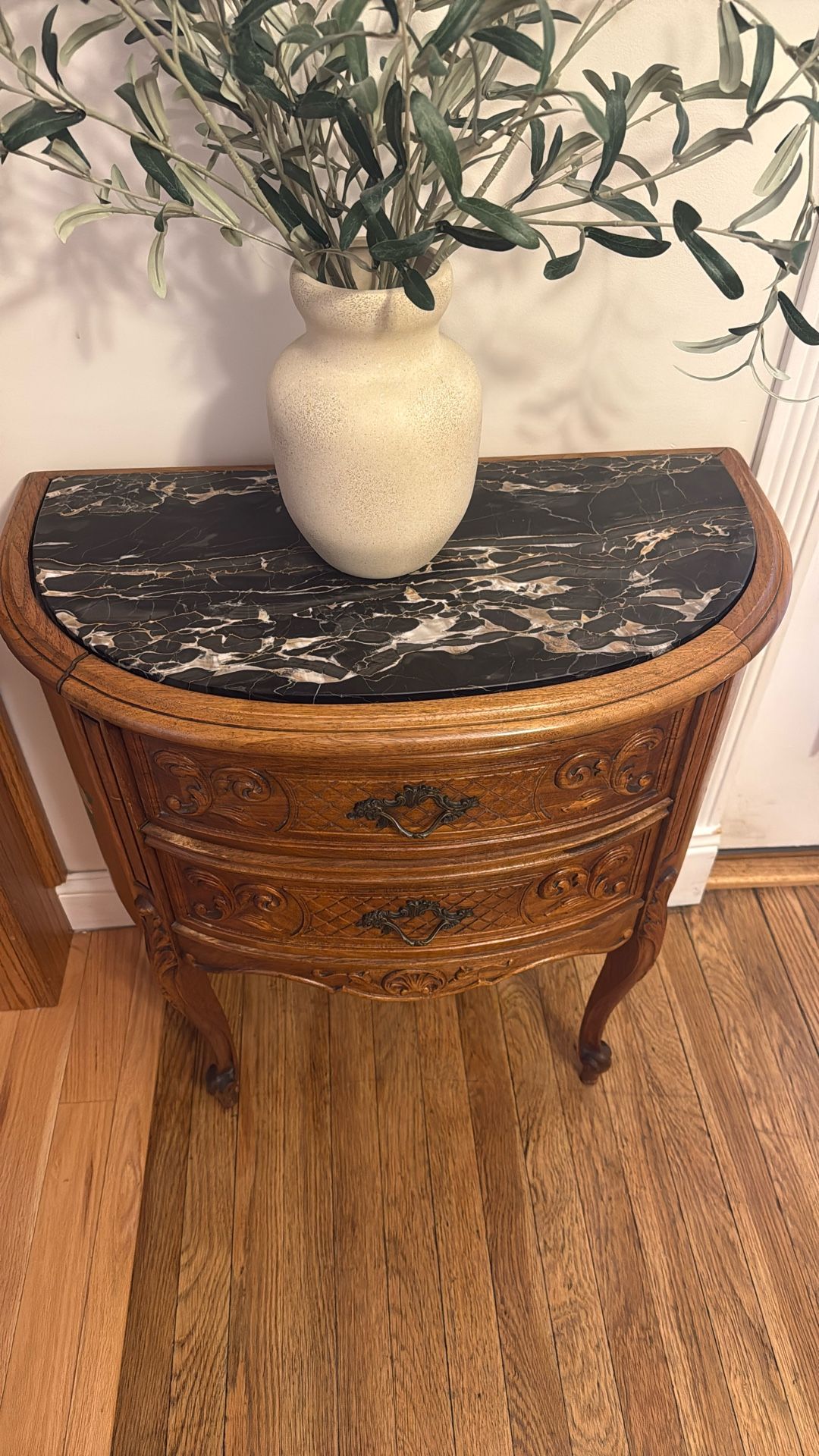 Antique Walnut French Provincial Carved Marble Table