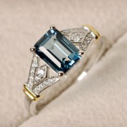 NEW Square Cut Light Blue Crystal Ring - Sizes 7.5 & 8.5