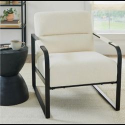 Unboxed Ivory Cream Bouclé Accent Chair Modern Armchair Metal Frame Living Room Bedroom
