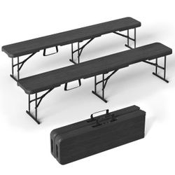 6 Foot Folding Bench Portable Indoor Outdoor Plastic Bench 2 Pack
