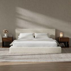 AirFrame King Size Upholstered Bed Frame with Plush Padded Headboard Plush Padded Headboard, 360° Soft Foam Surround, Low Profile Cloud Bed Frame, No 