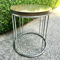 Mid Century Modern Chrome/Wood Accent Table