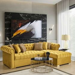 Audrey Velvet Yellow RAF Chaise Sectional

