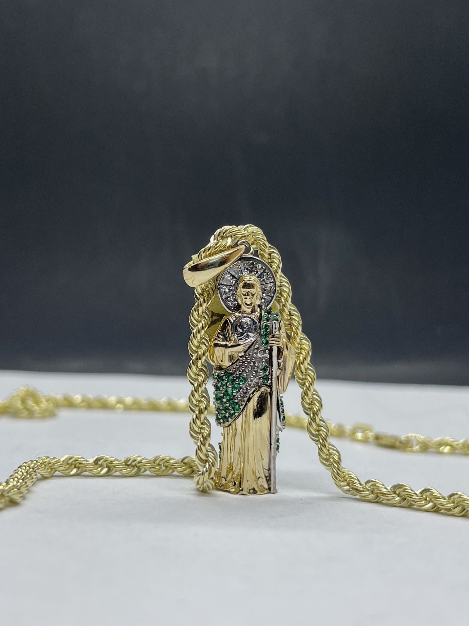 14k Gold Rope chain and San judas 3D Pendant  , necklance gold pendant