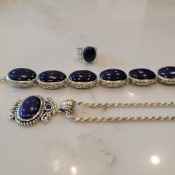 LOTS OF LAPIS & 925 Sterling silver, Pendant , Chain ,bracelet,  and ring