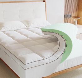 Memory Foam Mattress Topper Full Size , 4inch Dual Layer Cooling 2''Gel Green Tea Memory Foam & 2" PillowT
