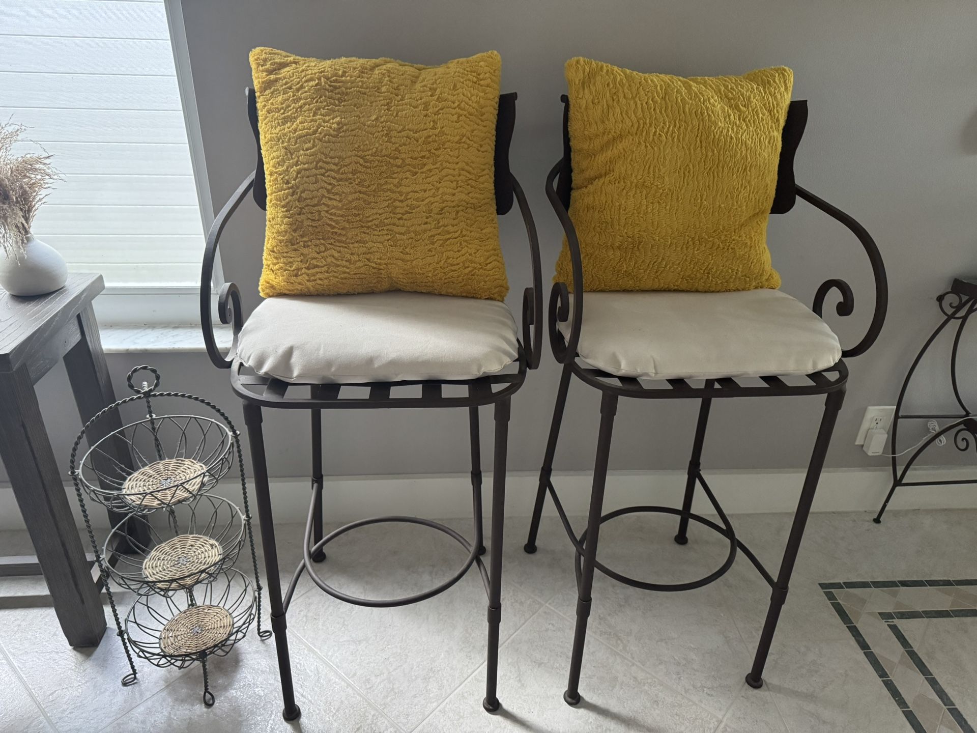 Expresso Color Wrought Iron Bar Stools