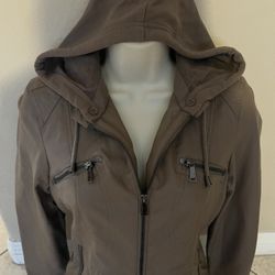 J2 Brown Faux Leather Hoodie Bomber Jacket NEW 