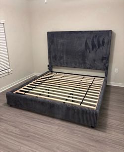 NEW IN BOX- 68” Tall Charcoal Platform Bed Frame Queen Size