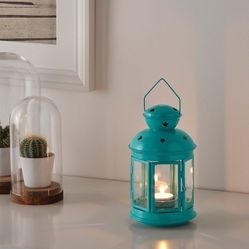 Ikea Rotera Turquoise Teal Lantern With Star Cut Outs For Tealight Candles