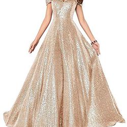 Beautiful Gold Off Shoulder A Line Prom Gown Dress