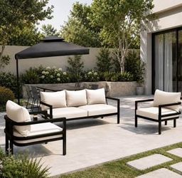 Minor Scratches Assembled New 3 Piece Patio Furniture Set Outdoor Seating with Steel Frame 5 Seaters