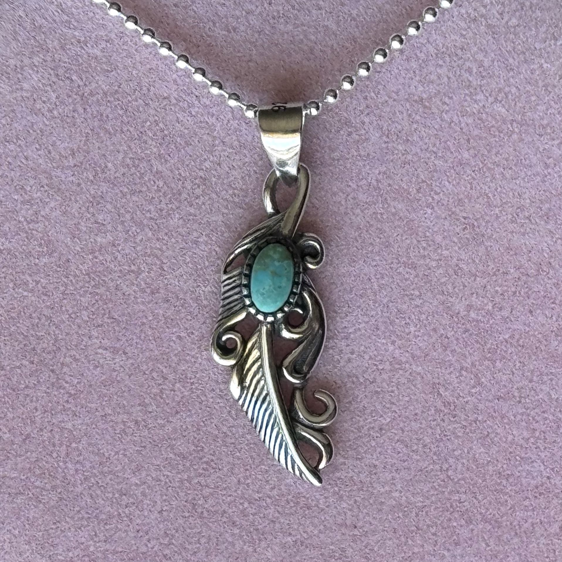 Feather Blue Stone 🪶 925 Sterling Silver Necklace 16 in