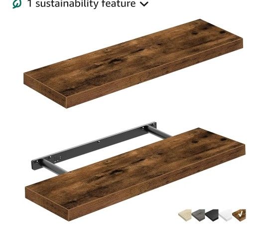 QEEIG Floating Shelves Wall Shelf 24 inches Long Farmhouse Bathroom Decor Bedroom Kitchen Living Room Wall Mounted 24 x 9 inch Set of 2, Rustic Brown