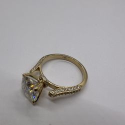 3 Carat Round Moissanite Diamond Three Sided Pavé Open Cathedral Band 14k Yellow Gold Engagement Ring 