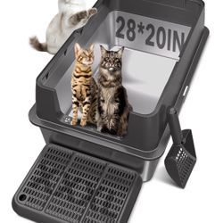 New In Box! Icyair XXXL (28”x20”x12”) Stainless Steel Litter Box $35 (#840)