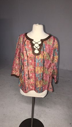 pink and yellow floral long sleeve blouse