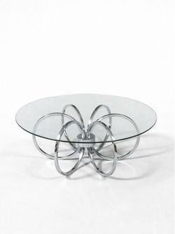 Mid-Century Modern Chrome Ring & Glass Coffee Table, c.1970's - Delivery Available