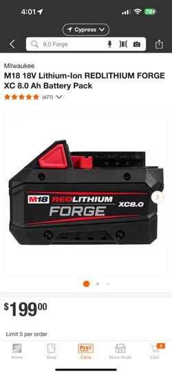 Milwaukee M18 18V Lithium-Ion REDLITHIUM FORGE XC 8.0 Ah Battery Pack