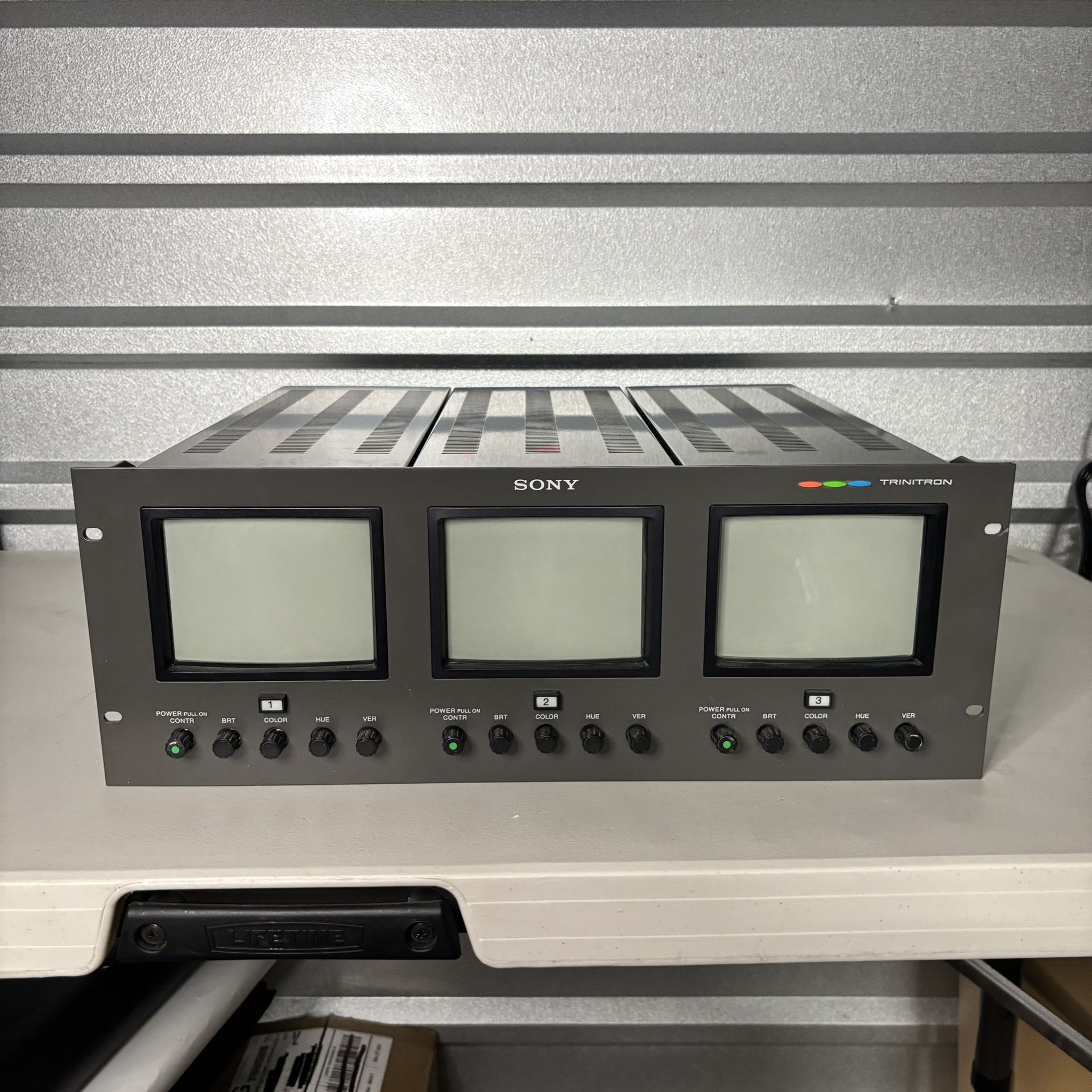 Sony Trinitron PVM-5300 Triple 5” Video Monitors In 19” Rack Mount Adapter