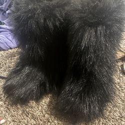 Furry black boots