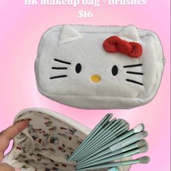 Hello Kitty Makeup Bag And Makeup Brushes