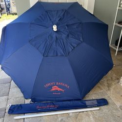 Tommy Bahama 7ft. Sand Anchor Beach Umbrella w/ tilt and Wind Vent 100 SPF/UPF, Blue