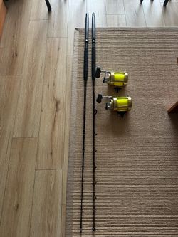 Never used ! Shimano LRS Tiagra 50W Offshore Reels with 2 Bill Fisher SW3080 RS 6 ft 30-80 lb Roller Rods