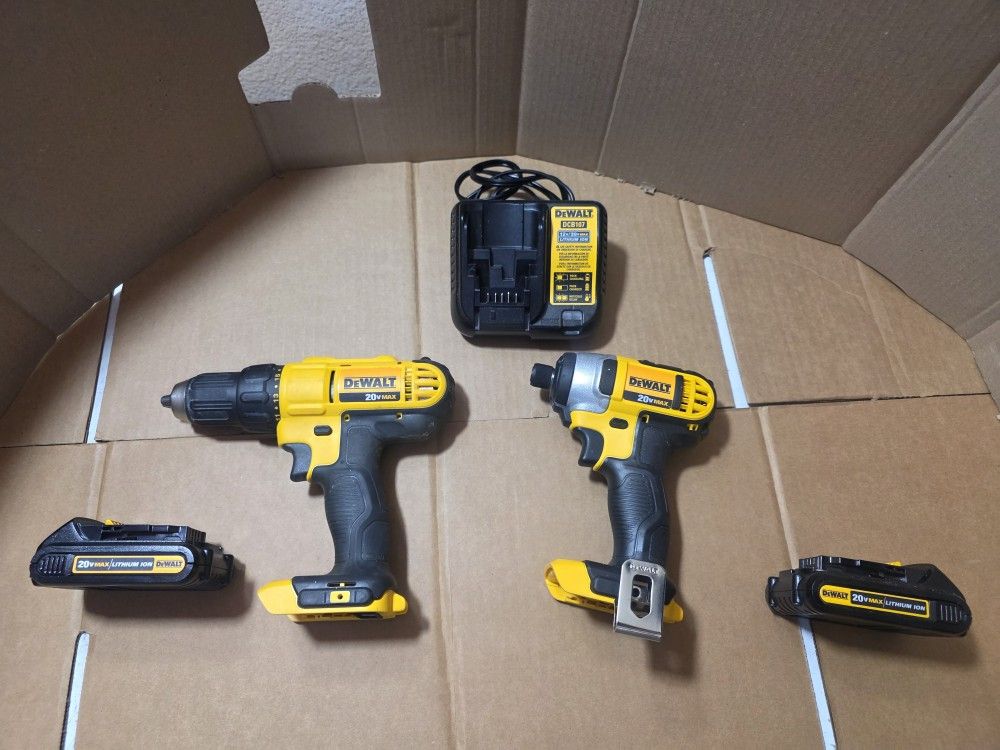 DeWalt 20V MAX Cordless Brushed 2 Tool Compact Drill and Impact Driver Kit