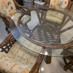 54 Inch Glass table With 4 Rolling Chairs