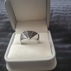 Handsome Mens 14K White Gold Over Solid Sterling Silver 2/5 CTW Black Diamonds Size 11 Designer Ring