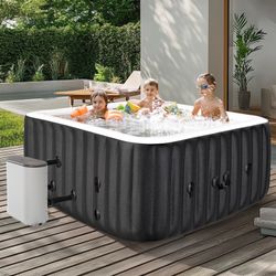 MOPHOTO Inflatable Outdoor Spa Hot Tub with Heater Pump, 130 Bubble Jets Black(73”L X 73”W X 25”H)