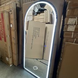 LED MIRROR - 71” x 32” Full Length Dimmable LED Arch Light Up Mirror With Stand 