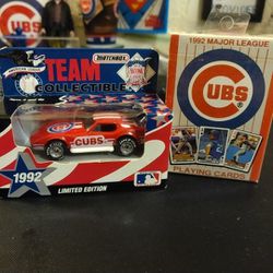 MLB, VINTAGE/RARE (1992) CHICAGO CUBS: New, 2X,  Matchbox Team Collectible, Die-cast, Chevy Corvette & (1992) "Deck Of Cards of Players" (new never us