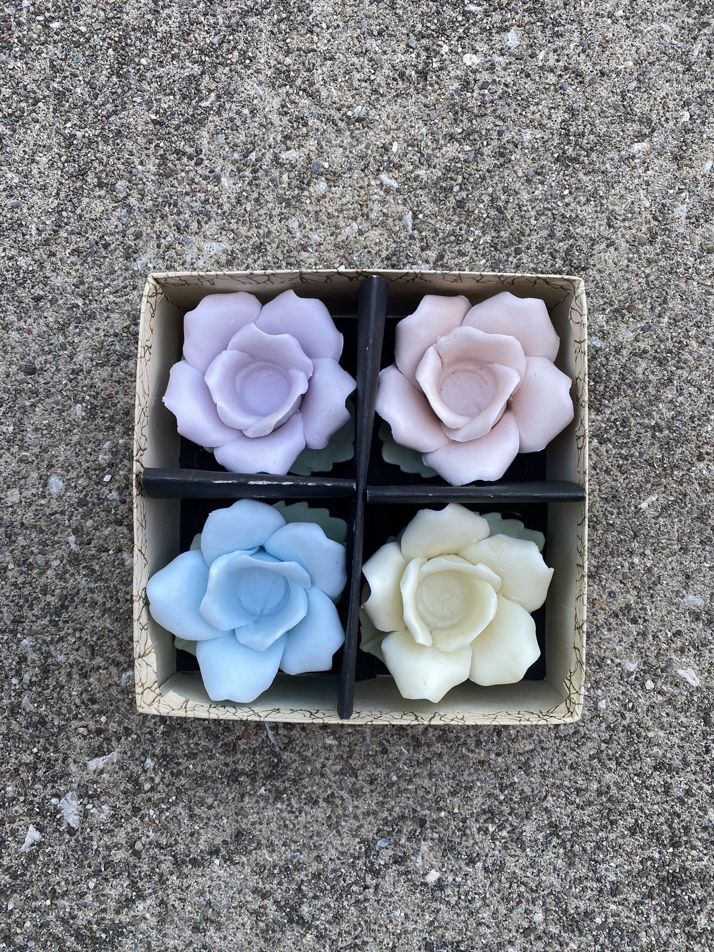 Vintage Rose Candle Holders With Box