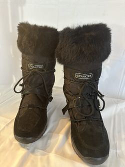 Coach Sahara Fur Winter Boots Size 11 Black Zip & Tie Logo High Tops